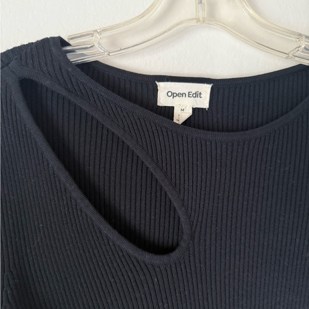 Open Edit Black Cut-Out Ribbed Sweater - Picture 2 of 3
